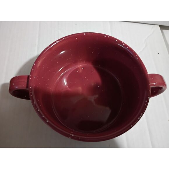 Set of 2 Speckled Maroon Double Handle Soup Bowls ND Exclusive - Picture 3 of 5